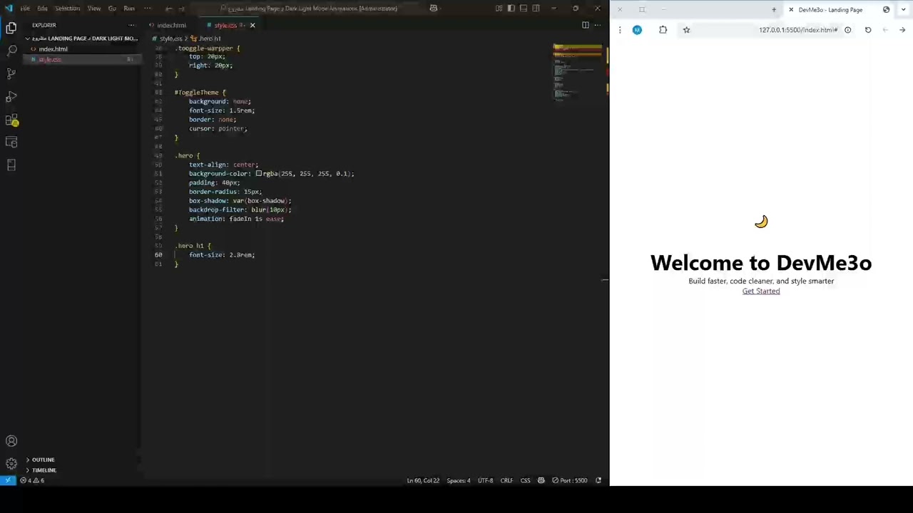 🌗 Dark/Light Mode Landing Page with Animations | HTML, CSS & JavaScript