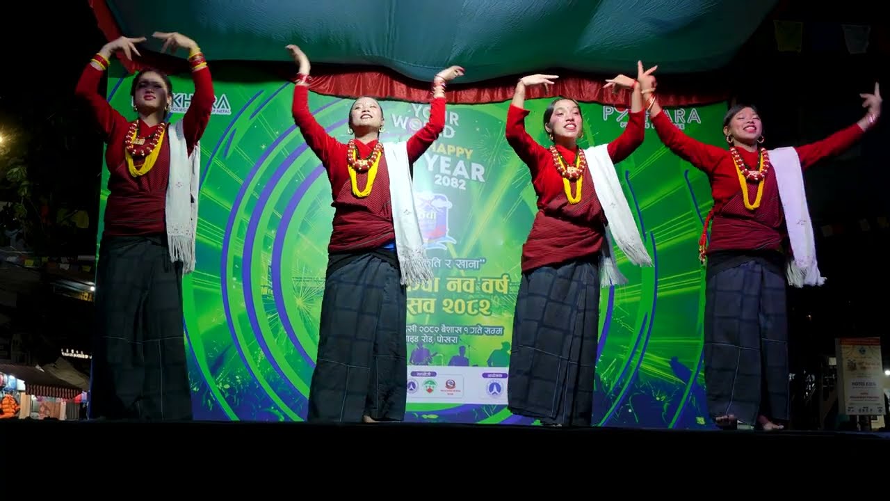 Muskuraudai Herne Unalai Nepali dance at streetfestival in Pokhara lakeside skdance training