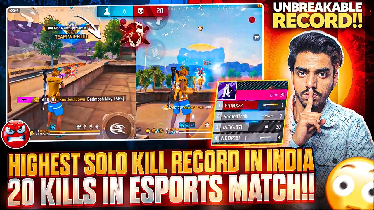 Highest SOLO Kill Record in Free Fire ESPORTS😱🇮🇳 | 20 KILLS IN ESPORT MATCH | HIGHEST Kill FF ESPORT