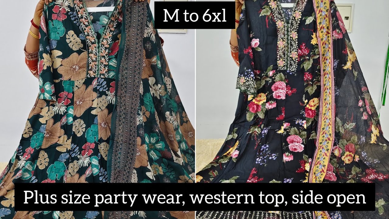 M to 6xl, plus size anarkali kurtis, Western frocks, side open tops 