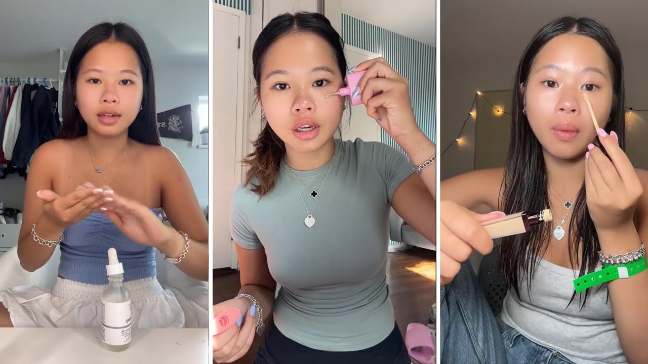 GRWM  ( get ready with me ) Katie Fang  compilation ❤️(skincare, makeup, outfits) 135😘