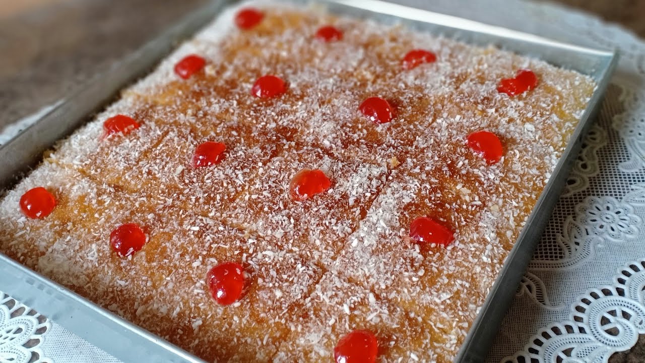 بسبوسة معسلة بالنواد كوكو 🥥 مناسبة للسهرات رمضانية 🌛 سهلة و تقطع كمية بحبة بيض فقط 😍