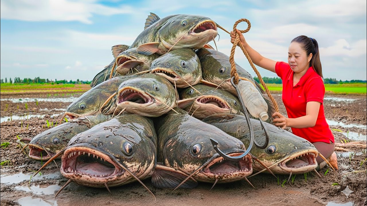 Harvesting Giant Kingkong Catfish & Go to Market Sell | how to use a big hook to catch 100kg fish