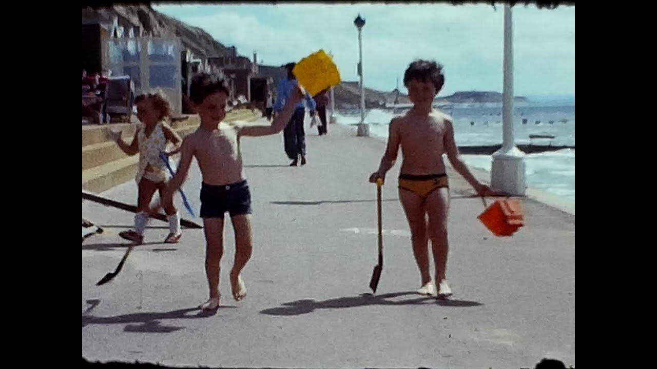 Southbourne Beach 1974, Bournemouth. The tide covers the sand completely