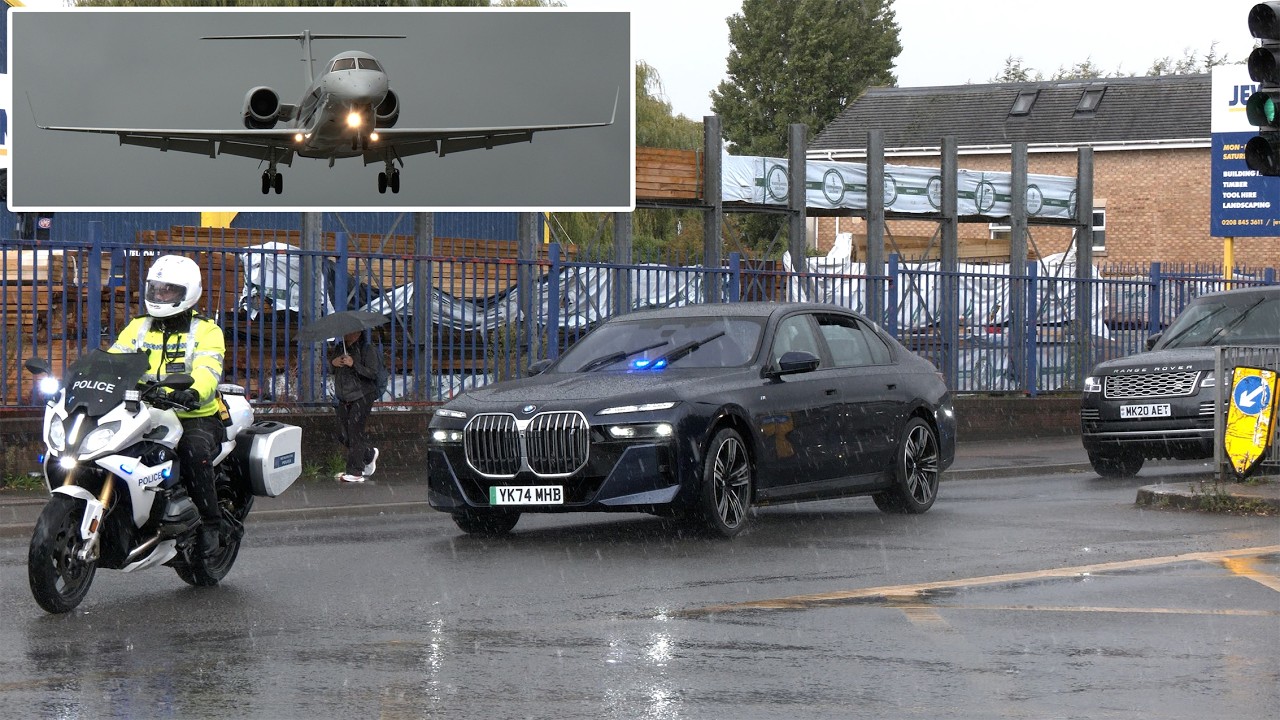King Charles flies into London to see Prince Harry; travels in an electric BMW