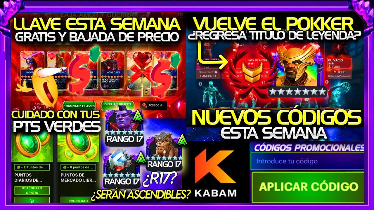 NUEVOS CODIGOS! LLAVE 7⭐️*GRATIS* TÍTULO LEYENDA xPOKER!? CUIDADO REGALOS & +PSJ ASCENDIBLES | MCOC