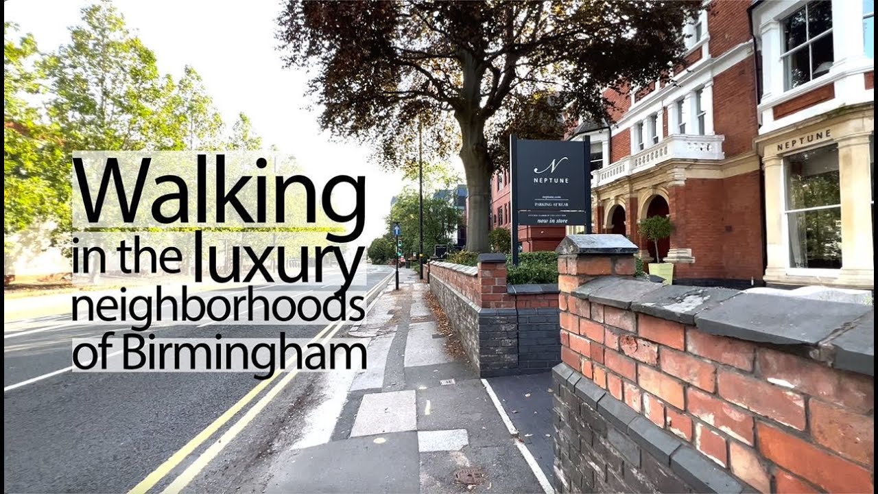 Walking in the luxury neighbourhoods of Birmingham: Edgbaston with real around sounds, early morning