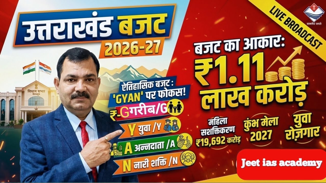 Uttarakhand budget 2026-27 : उत्तराखंड बजट 2026-27 | Uttarakhand Current Affairs 2026 | Budget 2026