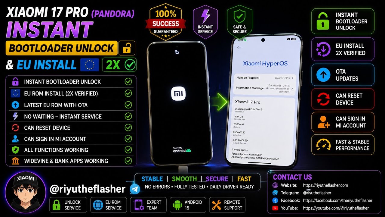 XIAOMI 17 PRO (PANDORA) INSTANT BOOTLOADER UNLOCK AND EU INSTALL 2x✅🆗