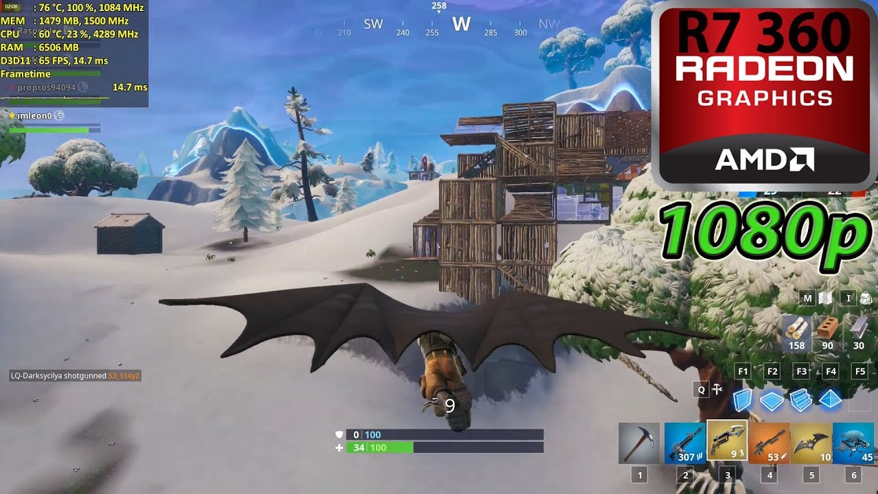 R7 360 - Fortnite - Patch V10.40 - 1080p - Target 60 fps