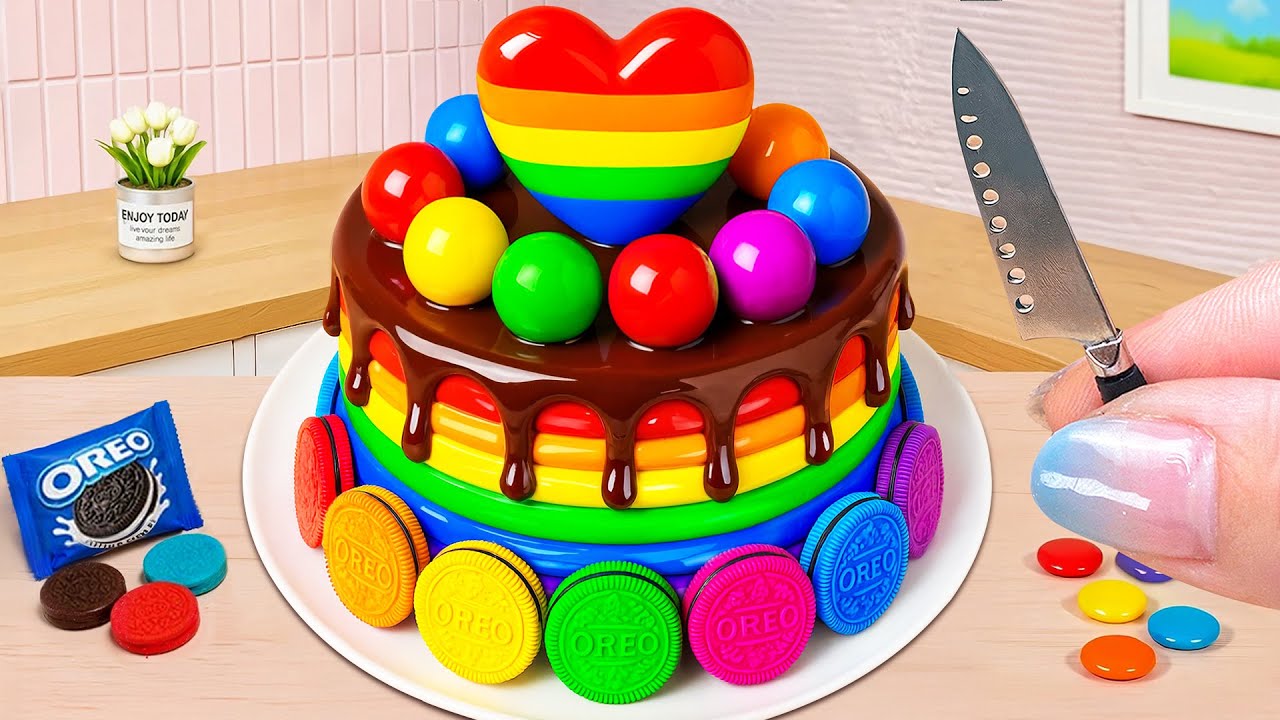 Perfect Rainbow Oreo Chocolate Drip Cake 💖🌈 Easy Mini Rainbow Cake Recipes ✨ The Cake Corner