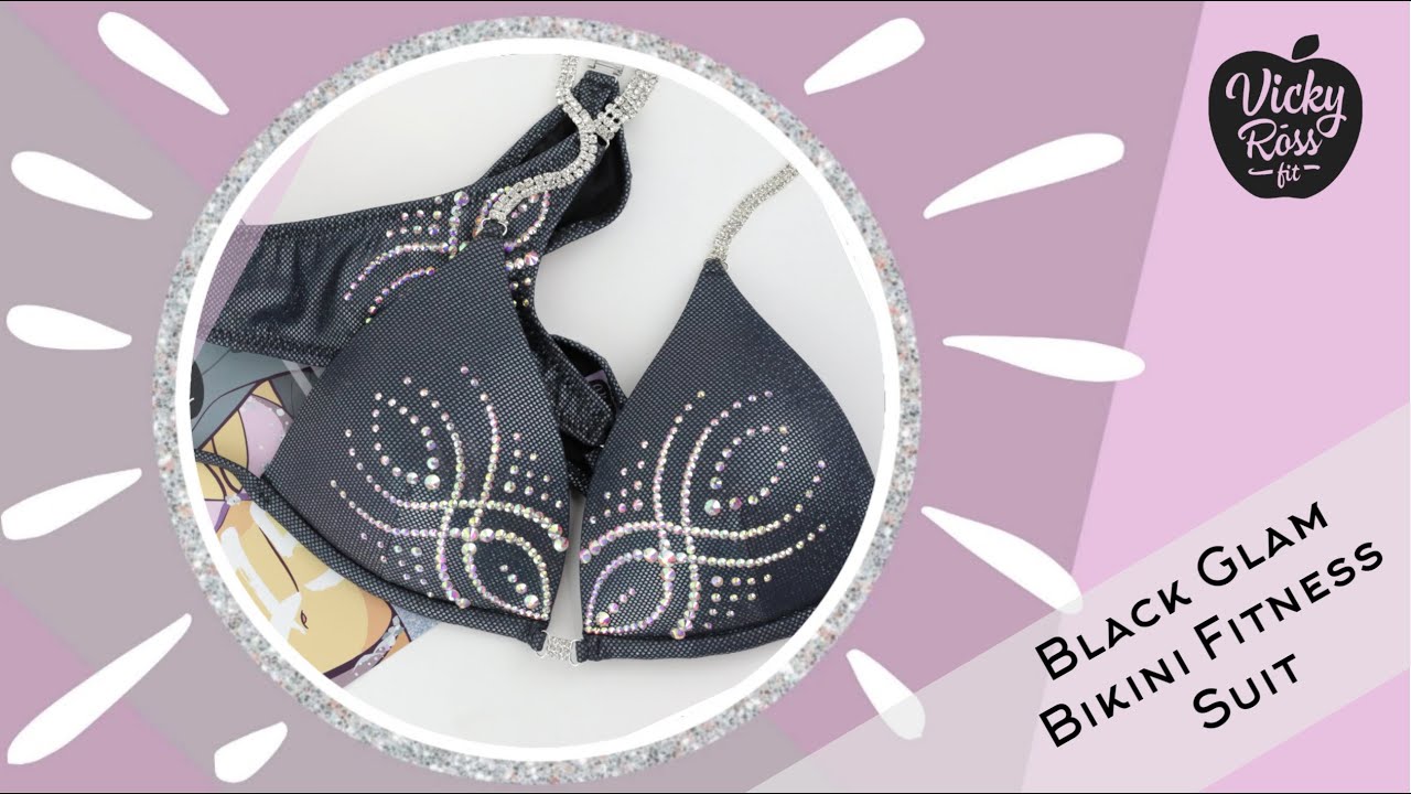 RHINESTONE FITNESS COMPETITION BIKINI BLACK GLAM FITNESS BIKINI