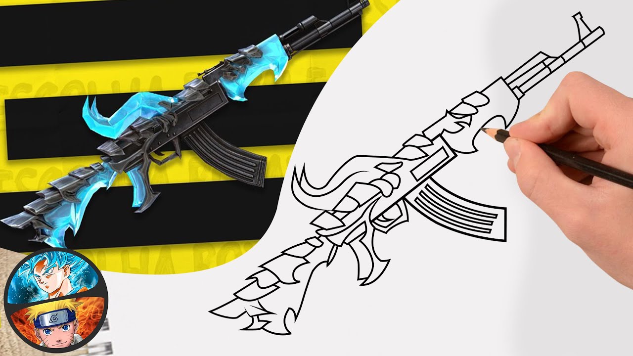 COMO DIBUJAR LA NUEVA AK 47 DRAGÓN FLAMA AZUL DE FREE FIRE - dibujos ff
