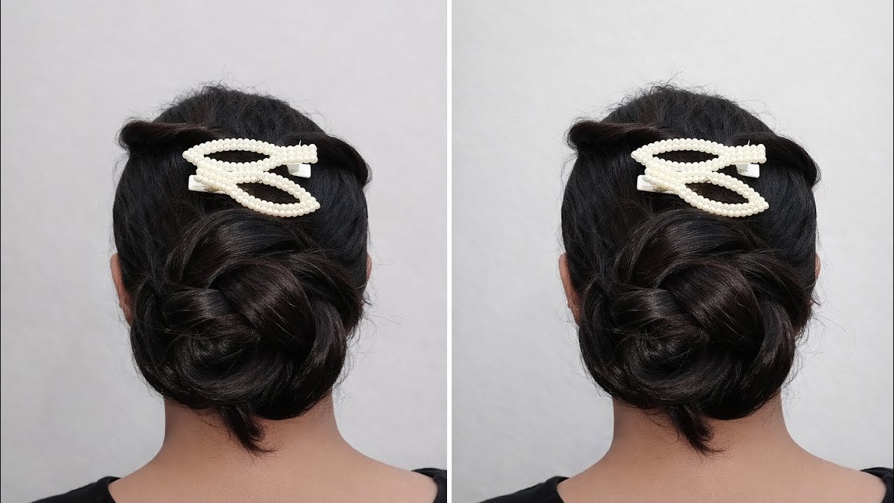 Elegant Twisted Bun Hairstyle with Pearl Claw Clip | Easy & Classy Hair Bun