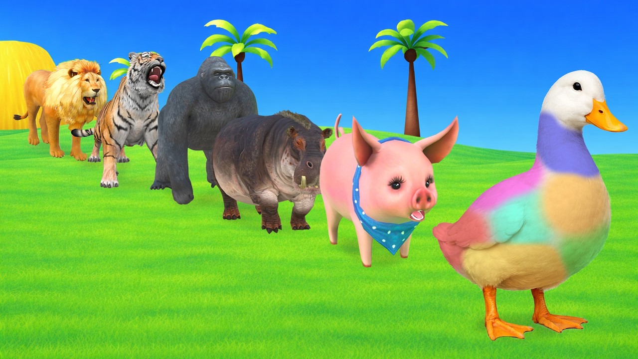 Long Slide Game With Cow Elephant Gorilla Hippopotamus Tiger 3d Animal Game Funny 3d Animals #3