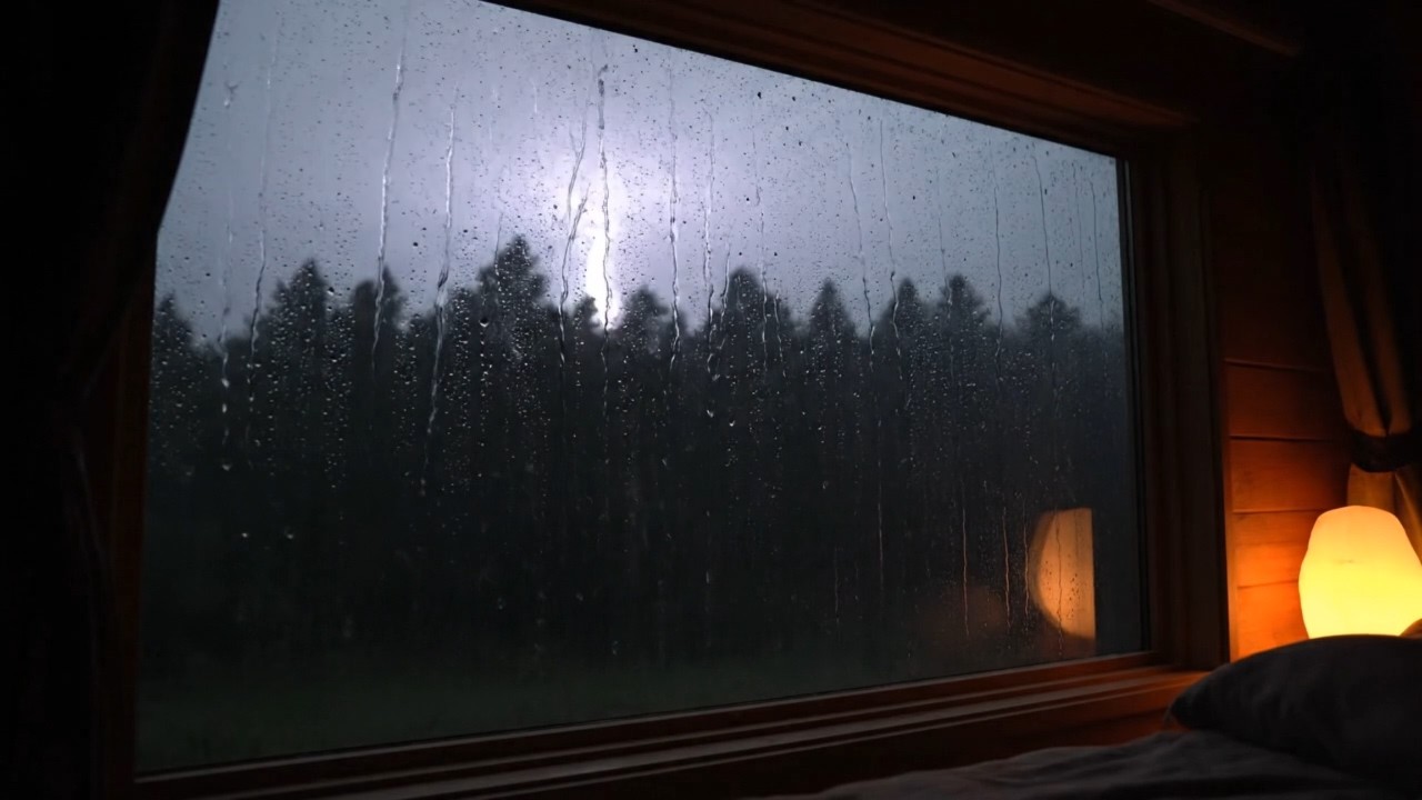 Heavy Rain Sounds & Thunder for Deep Sleep 🌧️ Cozy Dark Bedroom Window