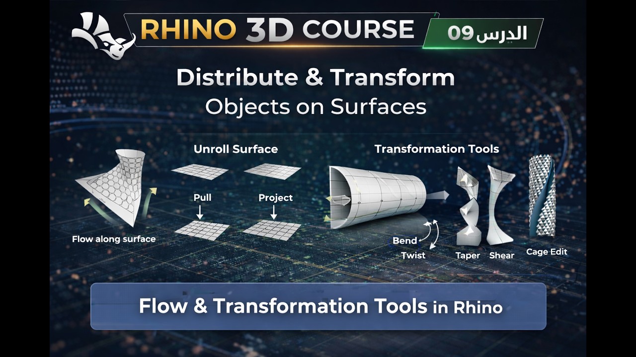 كورس راينو كامل بالعربي | Flow & Transformation Tools في Rhino – الدرس 09