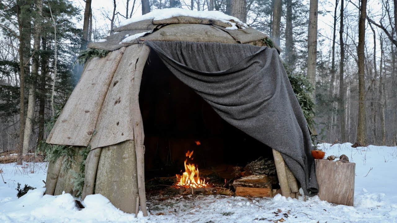 Solo Wigwam Camp with Wool Blanket and Minimal Gear