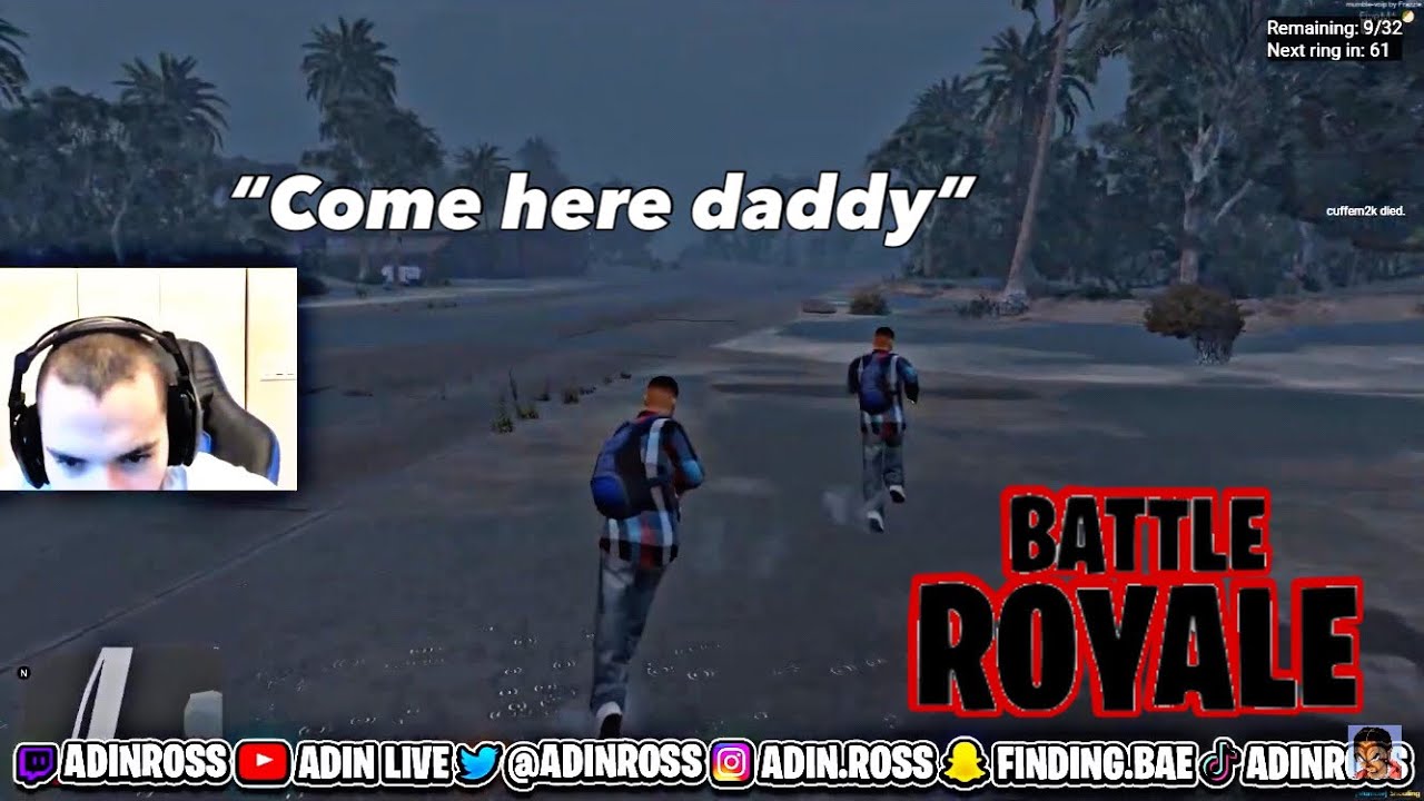 Adin Ross First Time Playing BATTLE ROYAL In SSB WORLD RP W/ Bronny