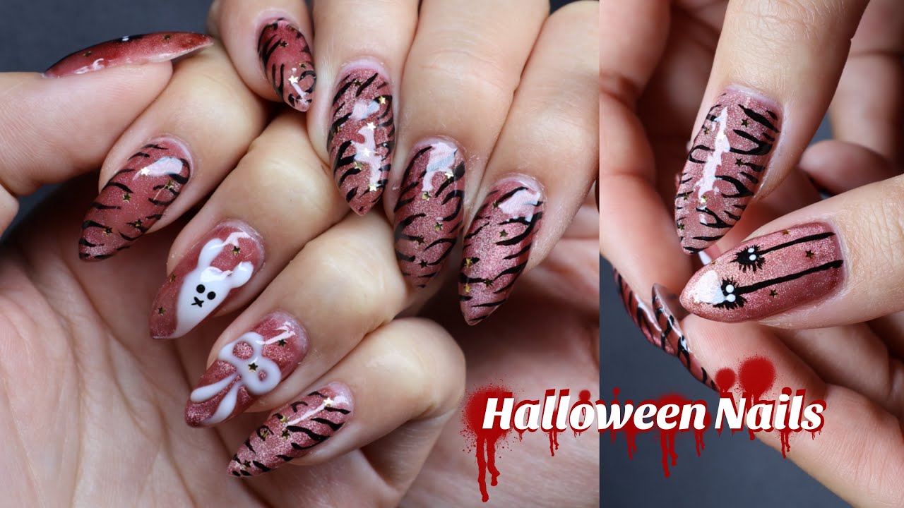 👻 Cutie Halloween Nails w/ cat eye gel and 3D