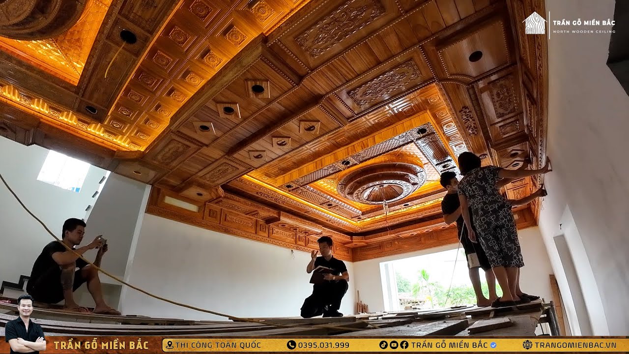 TẠI CẨM KHÊ - PHÚ THỌ | Hoàn thiện mẫu trần gỗ gõ đỏ cho GĐ anh Tiến chị Hương | TRẦN GỖ MIỀN BẮC