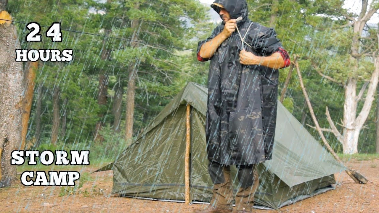 24 Hour MRE Solo Camping in Rain & Relaxing in Thunderstorm, ASMR