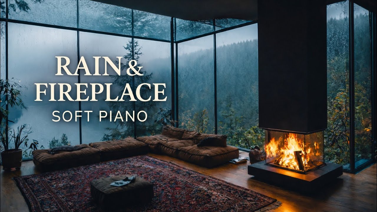 Soft Piano with Rain & Fireplace | Cozy Indoor Atmosphere🎶🔥🌧️