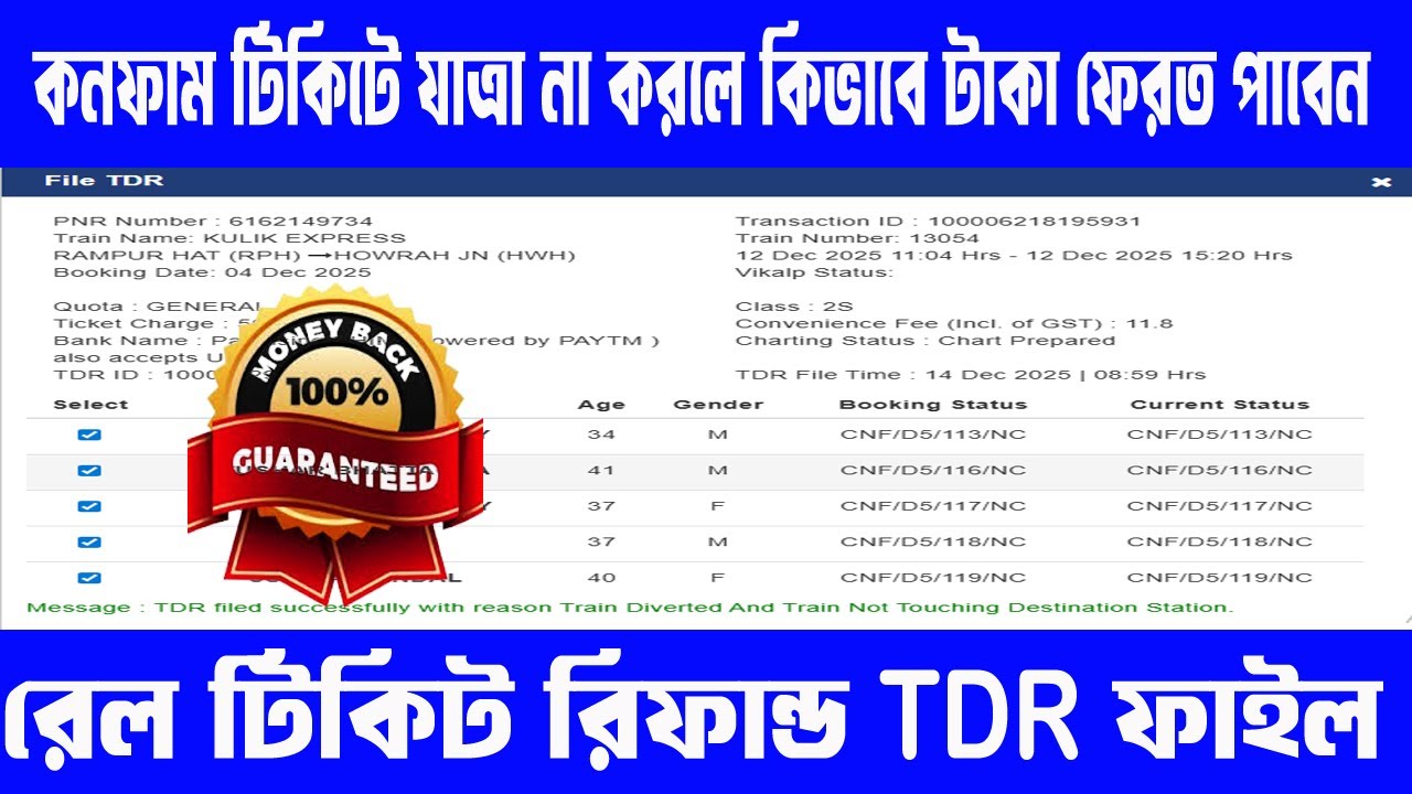 Rail ticket refund TDR request registered  IRCTC TDR  Traindelay How to take refund if train is late