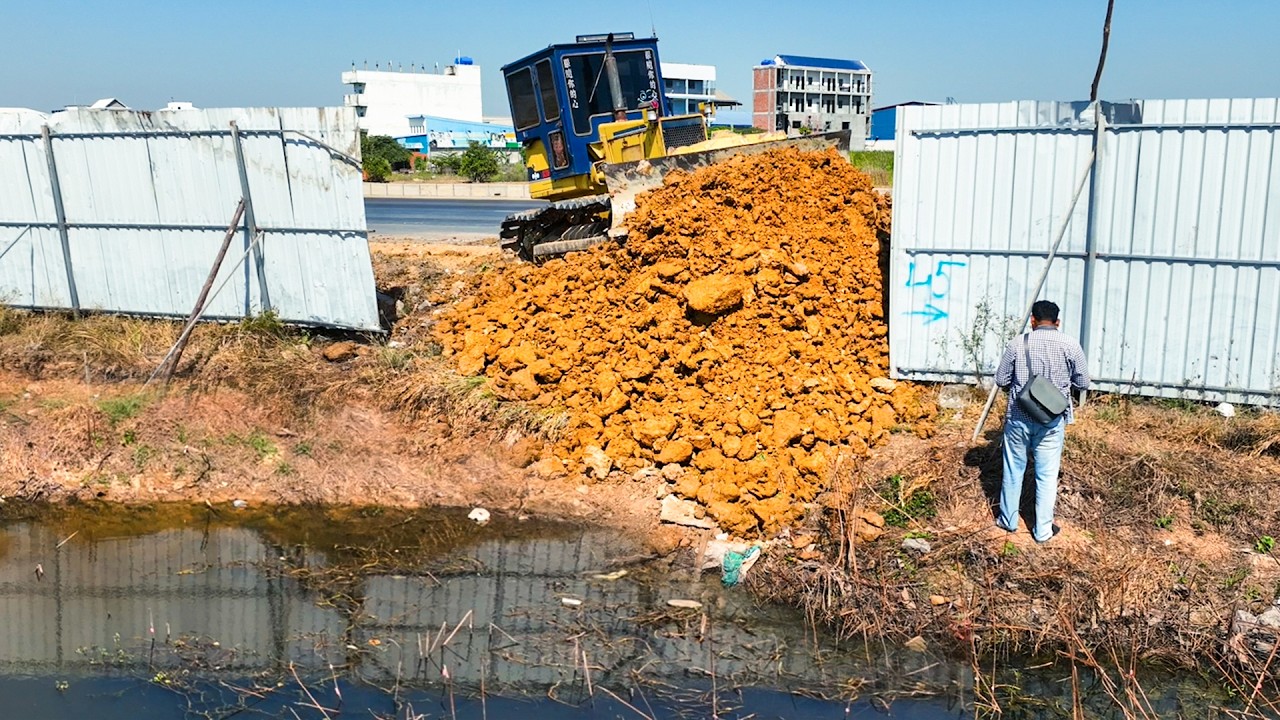 Start Opening​ Amazing Project!! Landfill Delete Deep Flood By Komatsu D31P Pushing Soil Into Water