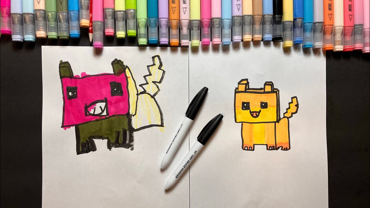 How to draw a cute Minecraft cat