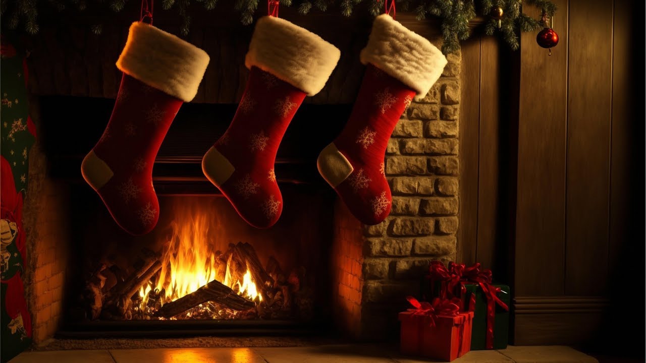 Cozy Christmas Fireplace Ambience | Stockings, Crackling Fire & Warm Holiday Atmosphere