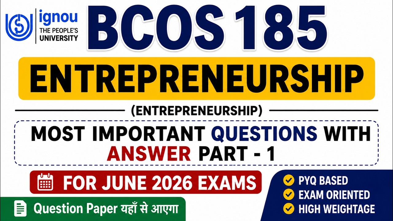 BCOS 185 Important Questions June 2026 BCOS 185 Important Questions BCOS 185 Entrepreneurship IGNOU
