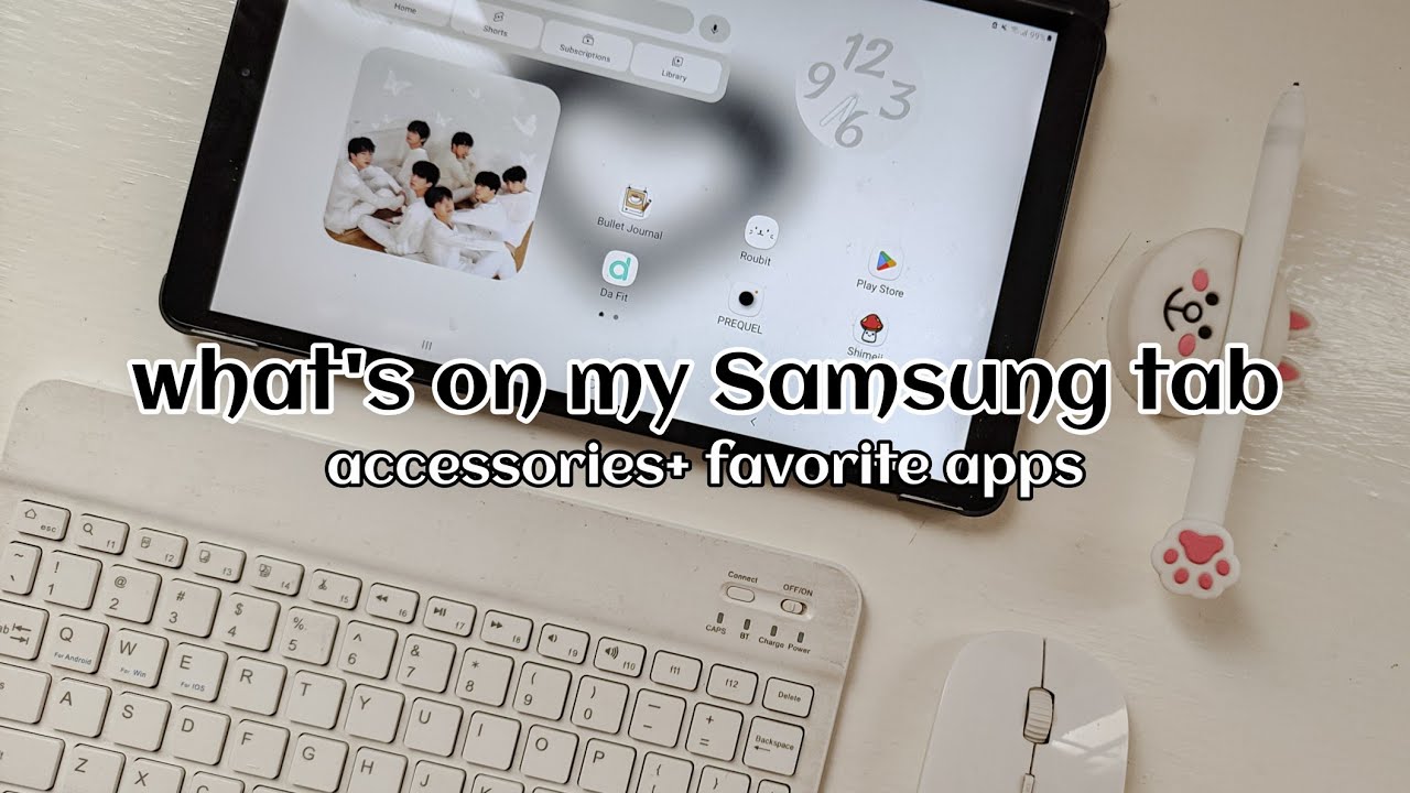 What's on my Samsung tablet🧸Cute accessories, Favorite apps & Aesthetic Home Screen 🍓 aesthetic tab