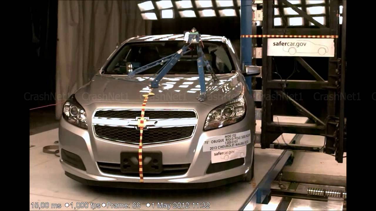 Chevrolet Malibu & Eco Hybrid | 2013 | Pole Crash Test | NHTSA High Speed Cam | CrashNet1