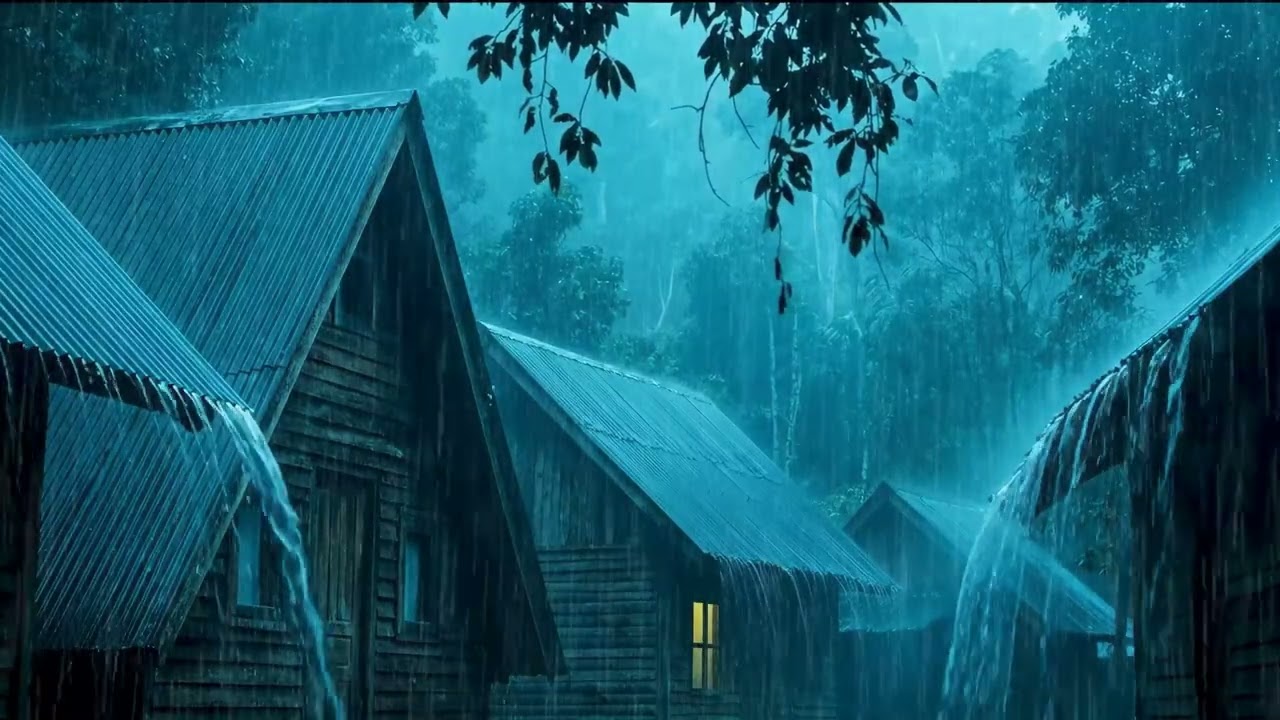 Immersed in a Deep Sleep with Pouring Rain & Fierce Thunder on the Fragile Metal Roof in Dark Night