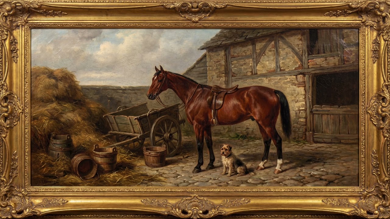 TV VINTAGE ART 4K | 3 Classic Oil Paintings of Life on a country estate featuring Beautiful Horses