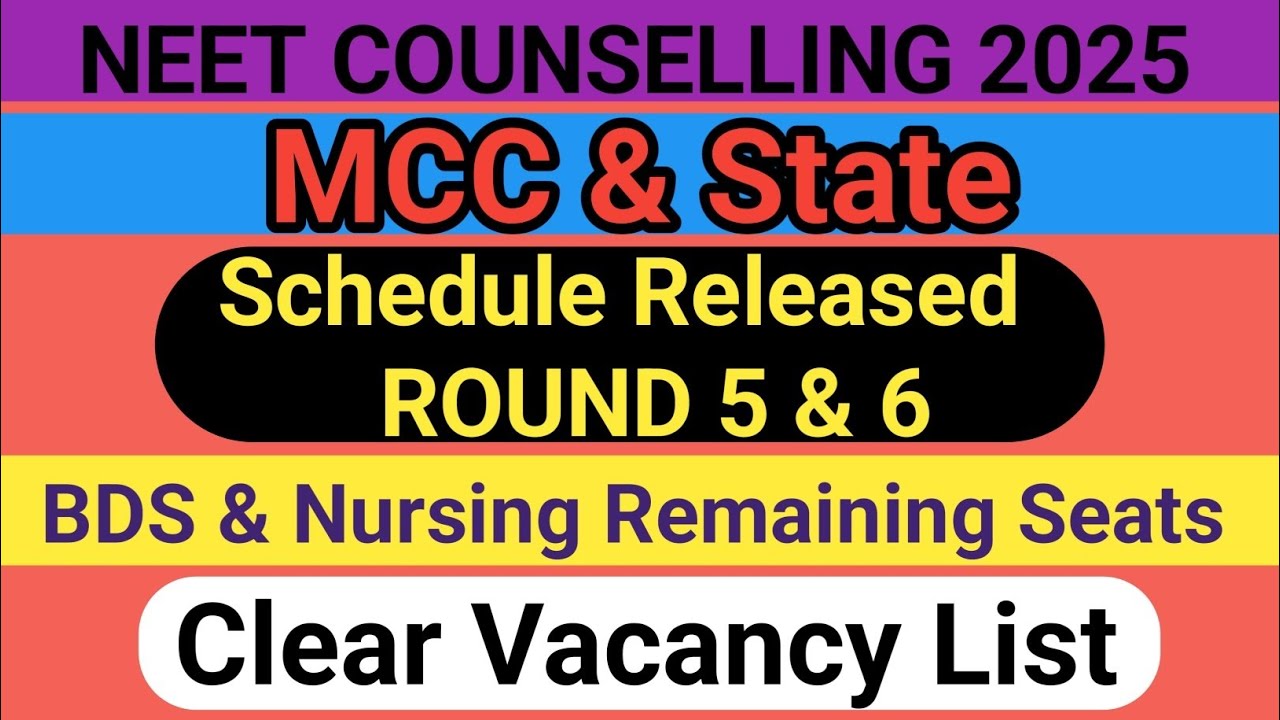 MCC Round 5 & 6 Schedule l #neetcounselling2025 #neet2025 #mcc #mbbs #bds #bscnursing 