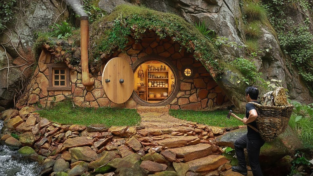Man Builds Secret Survival Home Under a Cliff | Start to Finish by@norusarubushcraft