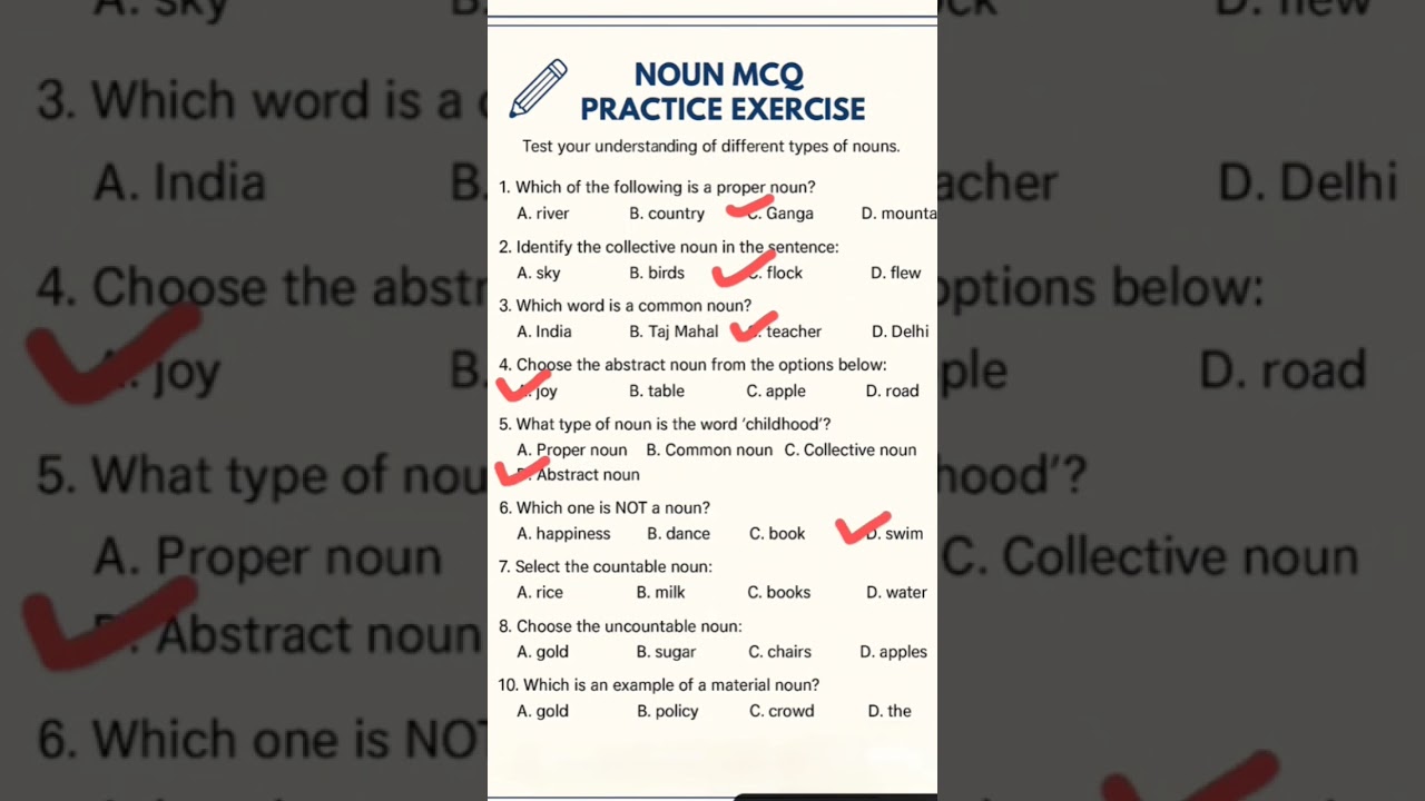 Noun quiz| Noun and its types | Noun MCQ Quiz| Noun practice exercise #noun #mcq #englishgrammar