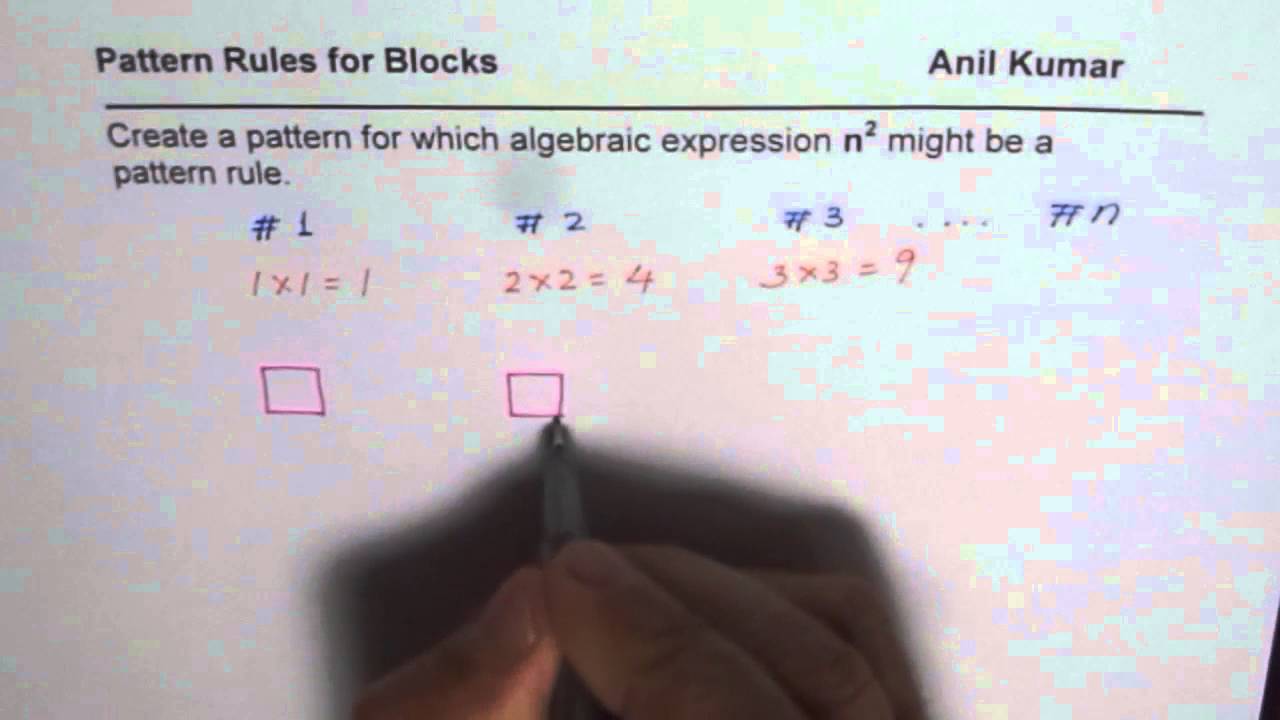 Non Linear Pattern with Blocks to Represent the Rule Square of Number