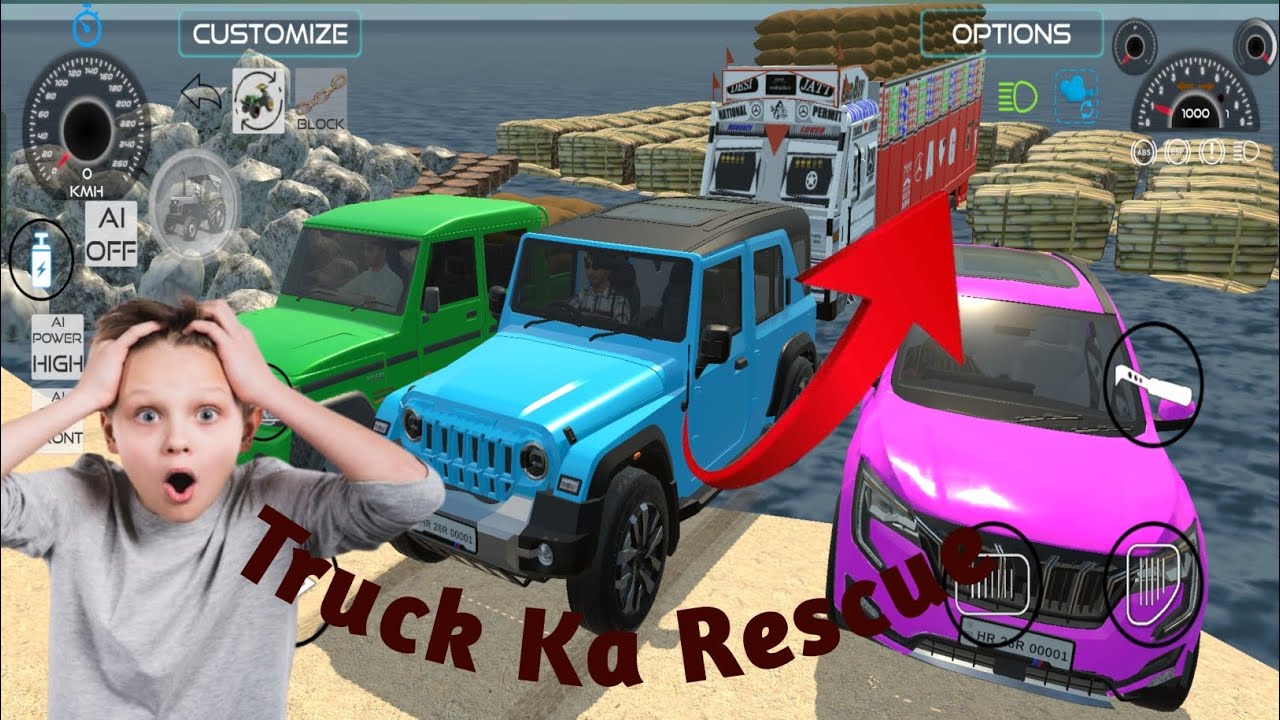 Thar rox 🔥|| Scarpio n 😍|| Picup 🚗|| truck 🚛 || Rescue with TOCHAN in water #plaxonrohit #viralgame 
