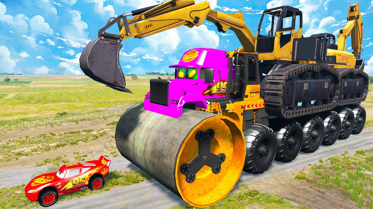 Giant CRUSHER DOZER Mack Truck Eater VS Cars Lightning McQueen Escape Monster Beamng Drive #11