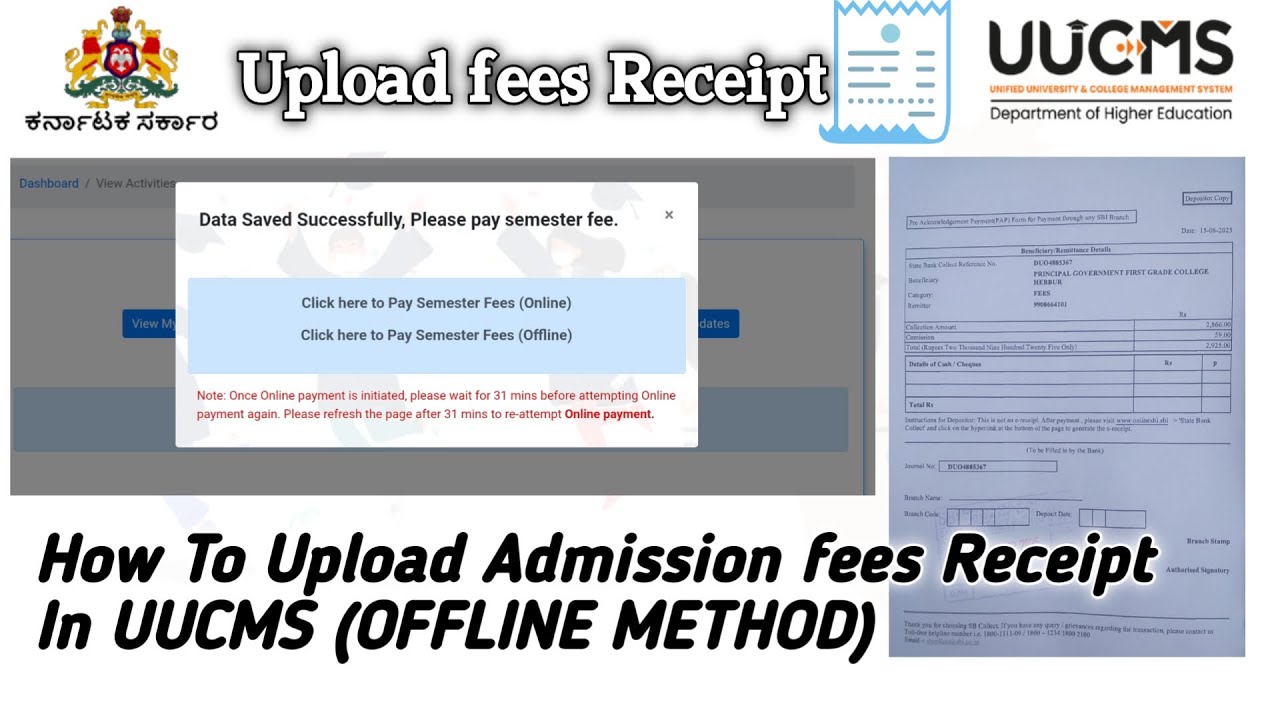 How to Upload Admission fees receipt in UUCMS LOGIN (Offline Method) Complete Information in kannada