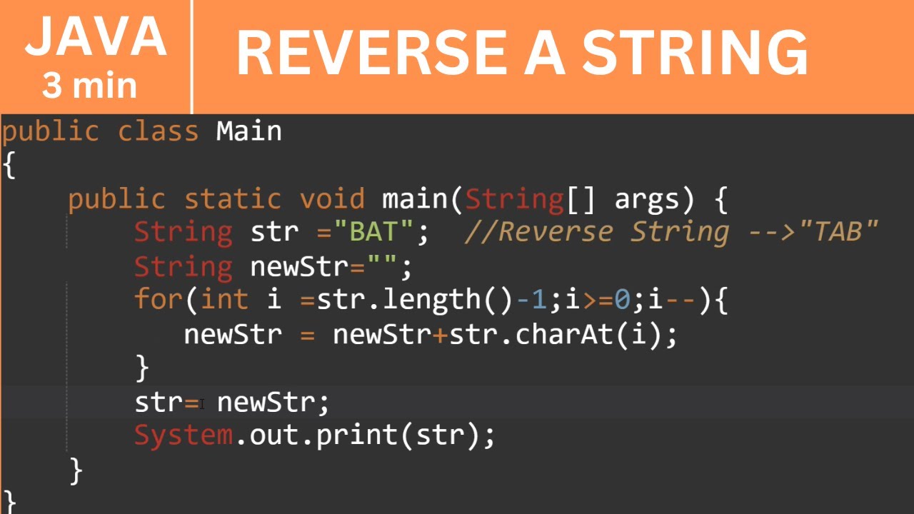 2 MIN PROGRAM to Reverse String In JAVA using FOR LOOP