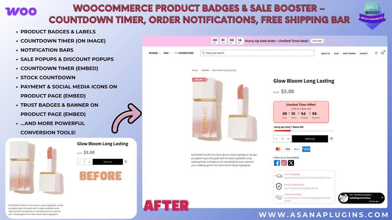 WooCommerce Product Badges & Sale Booster – Countdown Timer, Order Notifications, Free Shipping Bar