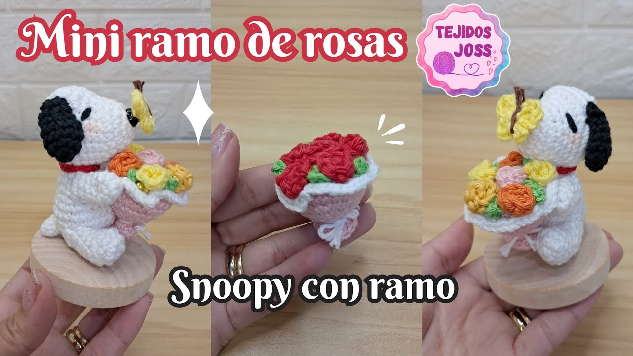 Mini ramo de rosas tejido a crochet para snoopy amigurumi | Tejidos Joss | 