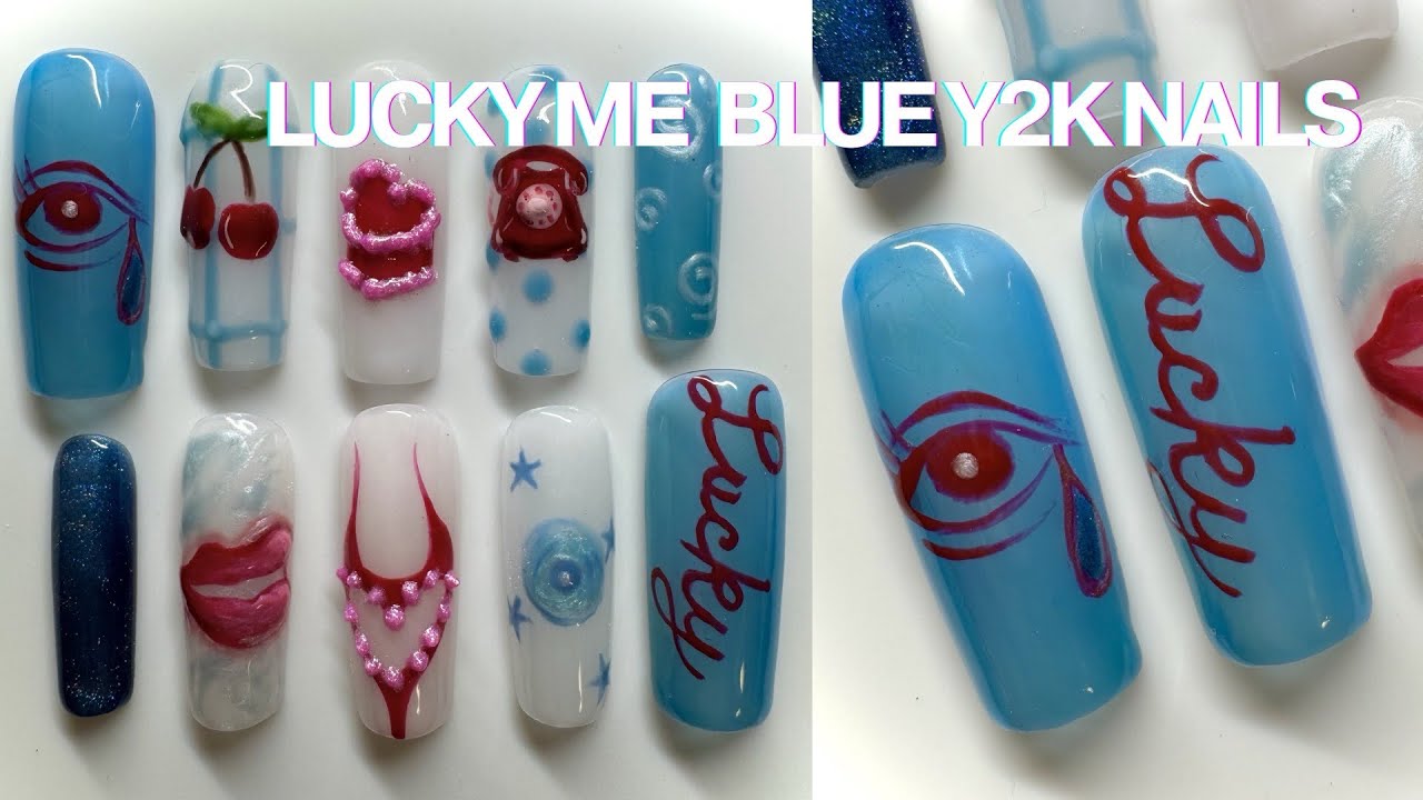 Lucky Me, Blue Y2K Nails💿🩵 how to elevate your nail art: shading, dimensional effects, mixing colors