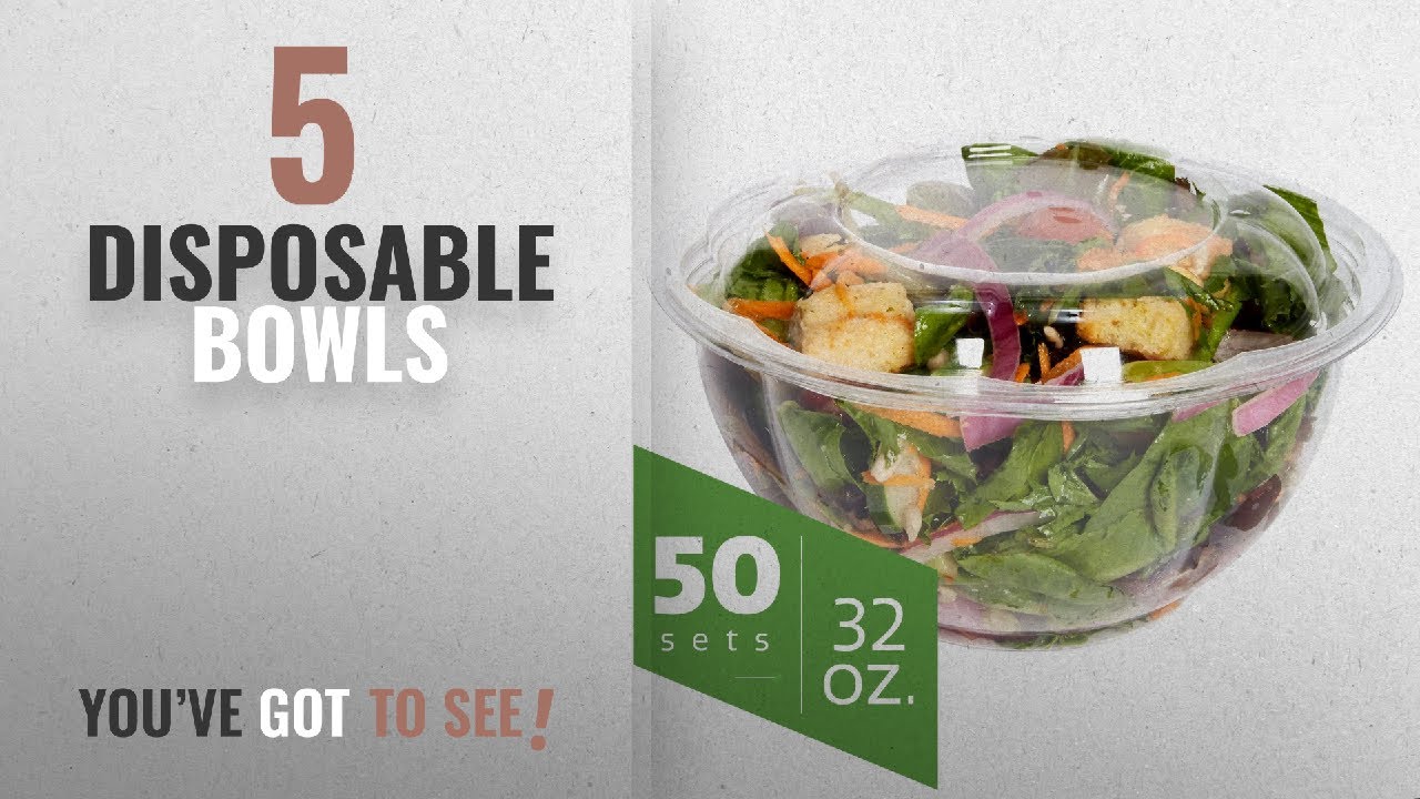 Best Disposable Bowls [2018]: Salad Bowls to go with Lids (50 Pack) - Clear Plastic Disposable Salad