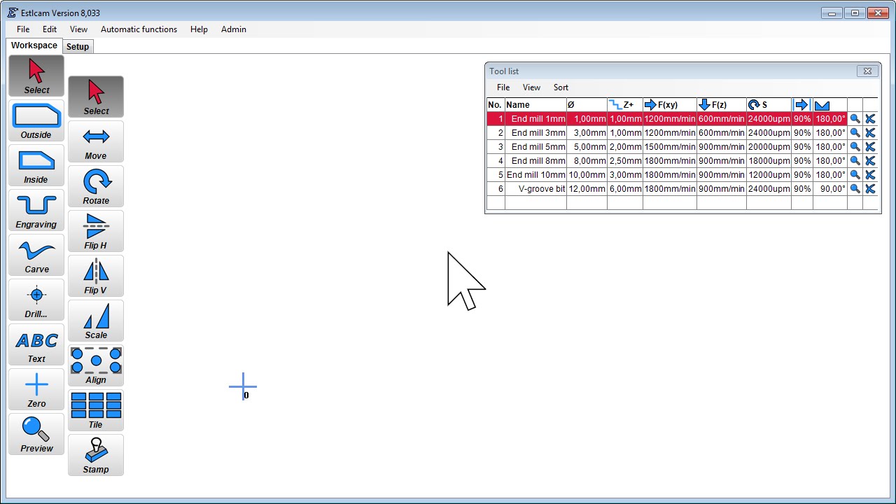 Estlcam 8 The tool list (English)