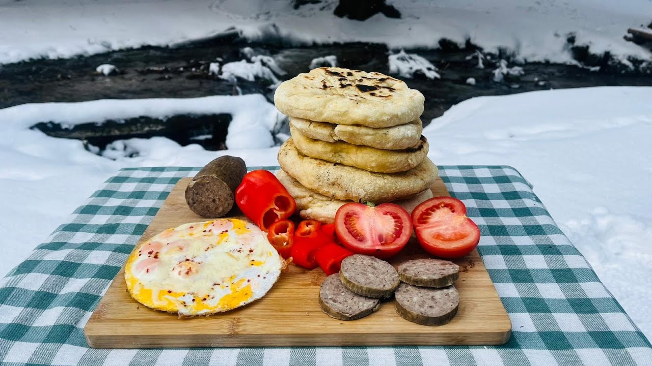 Cheese Stuffed Flatbread by a Waterfall